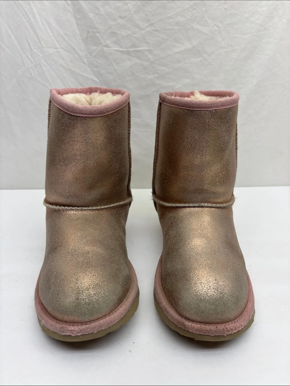 UGG Metallic Pink Faux-Shearling Boots, SZ 3 little girl, box 56